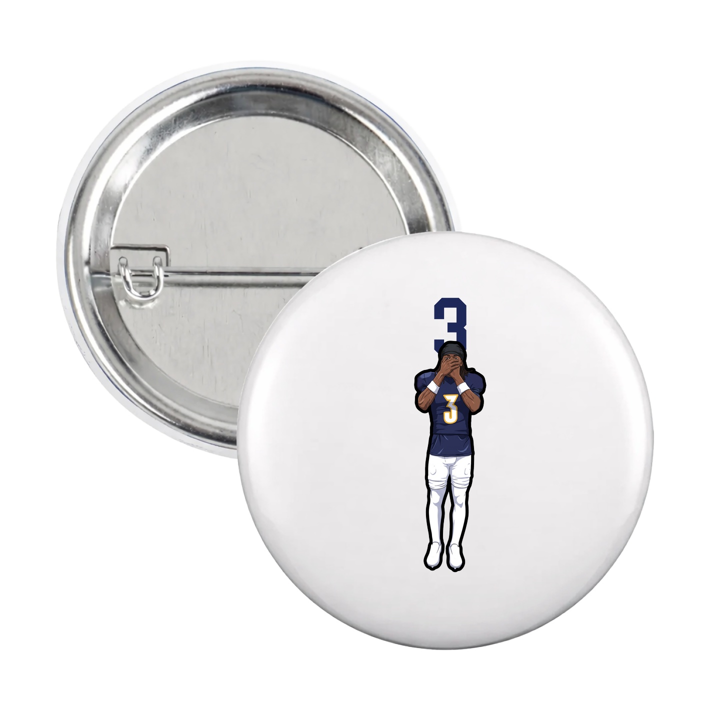 Game Day Button — Number Top in White
