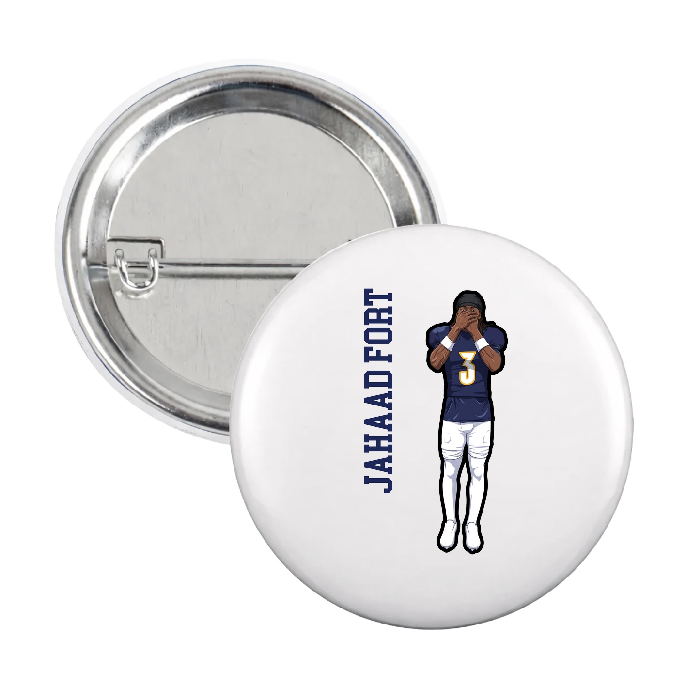 Game Day Button — Name Vertical in White