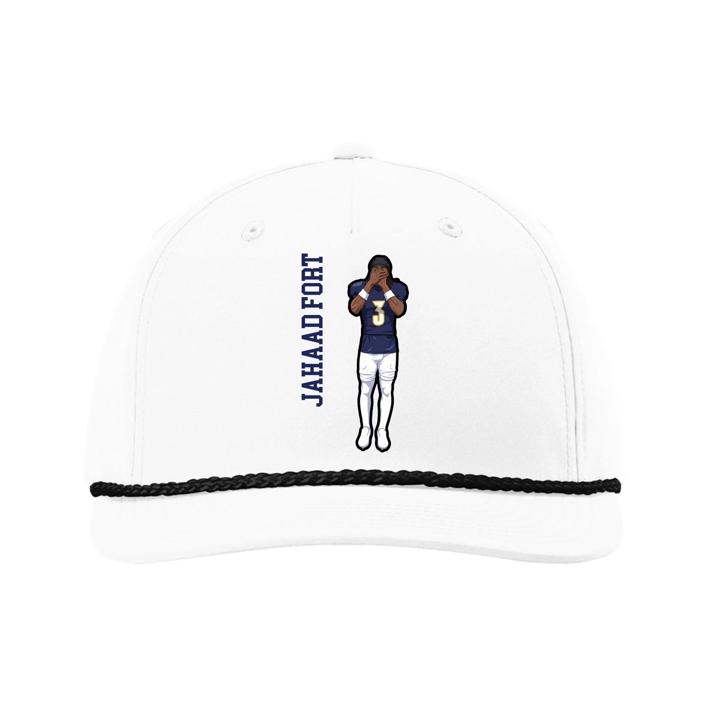 Five-Panel Classic Rope Cap — Name Vertical in White