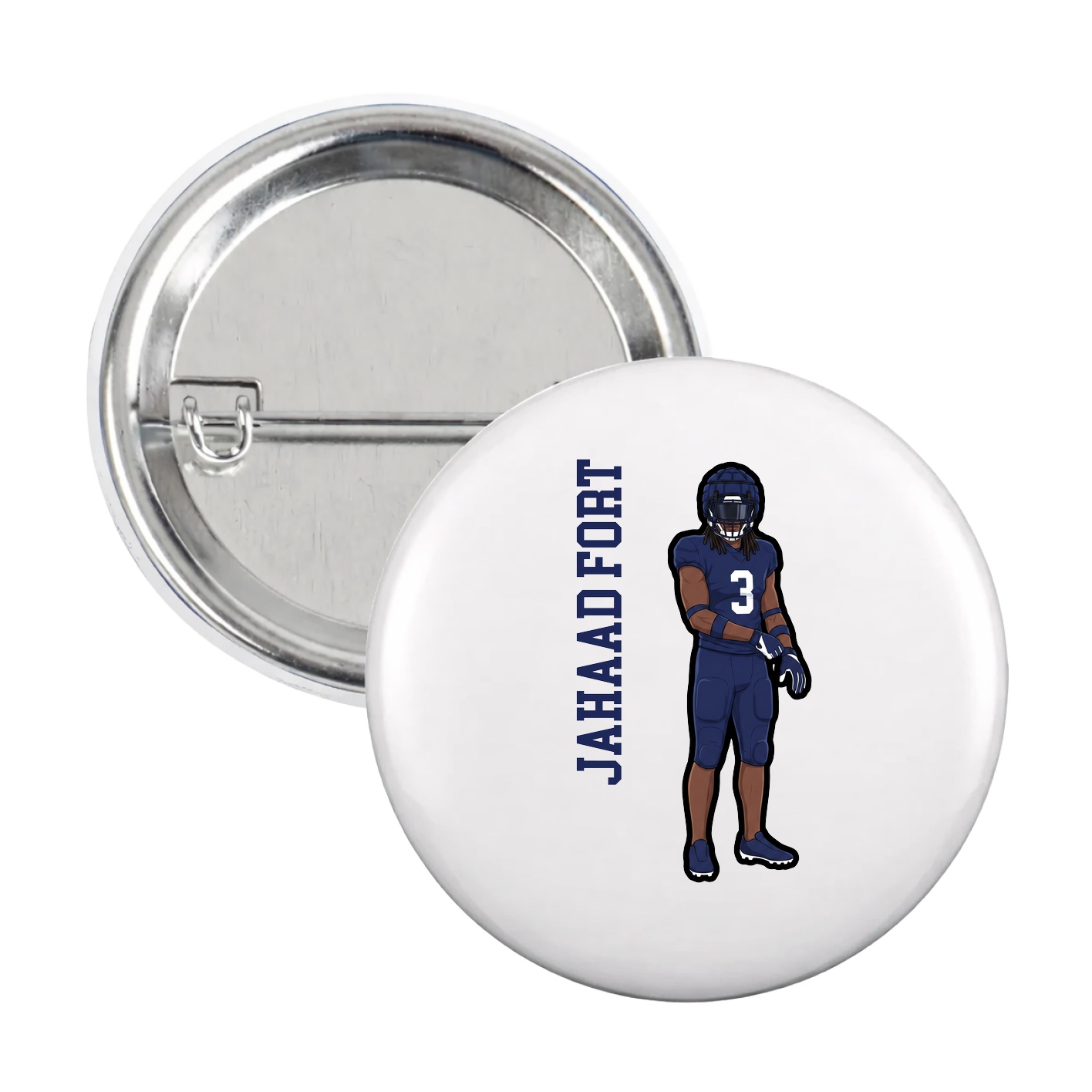 Game Day Button — Name Vertical in White