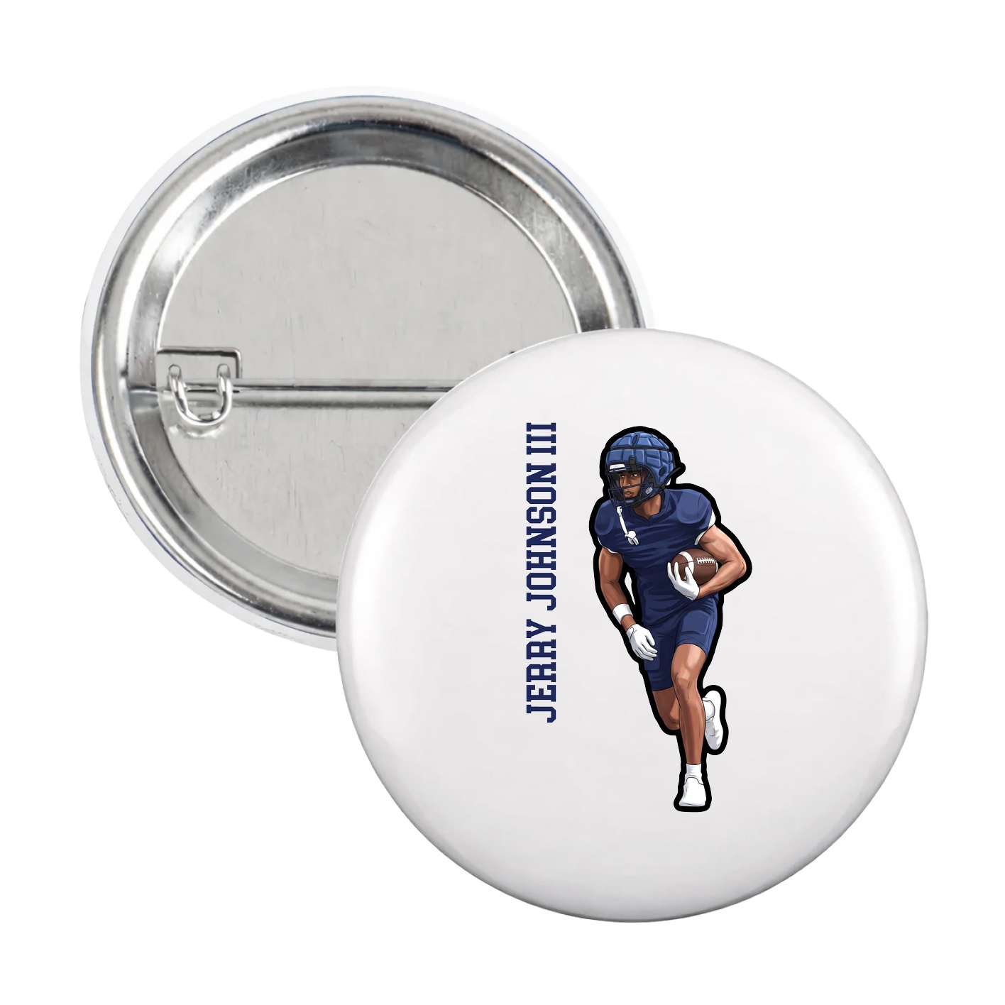 Game Day Button — Name Vertical in White