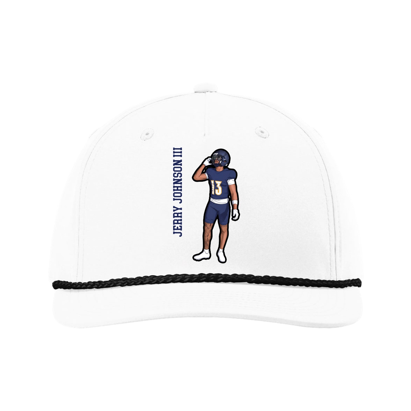 Five-Panel Classic Rope Cap — Name Vertical in White