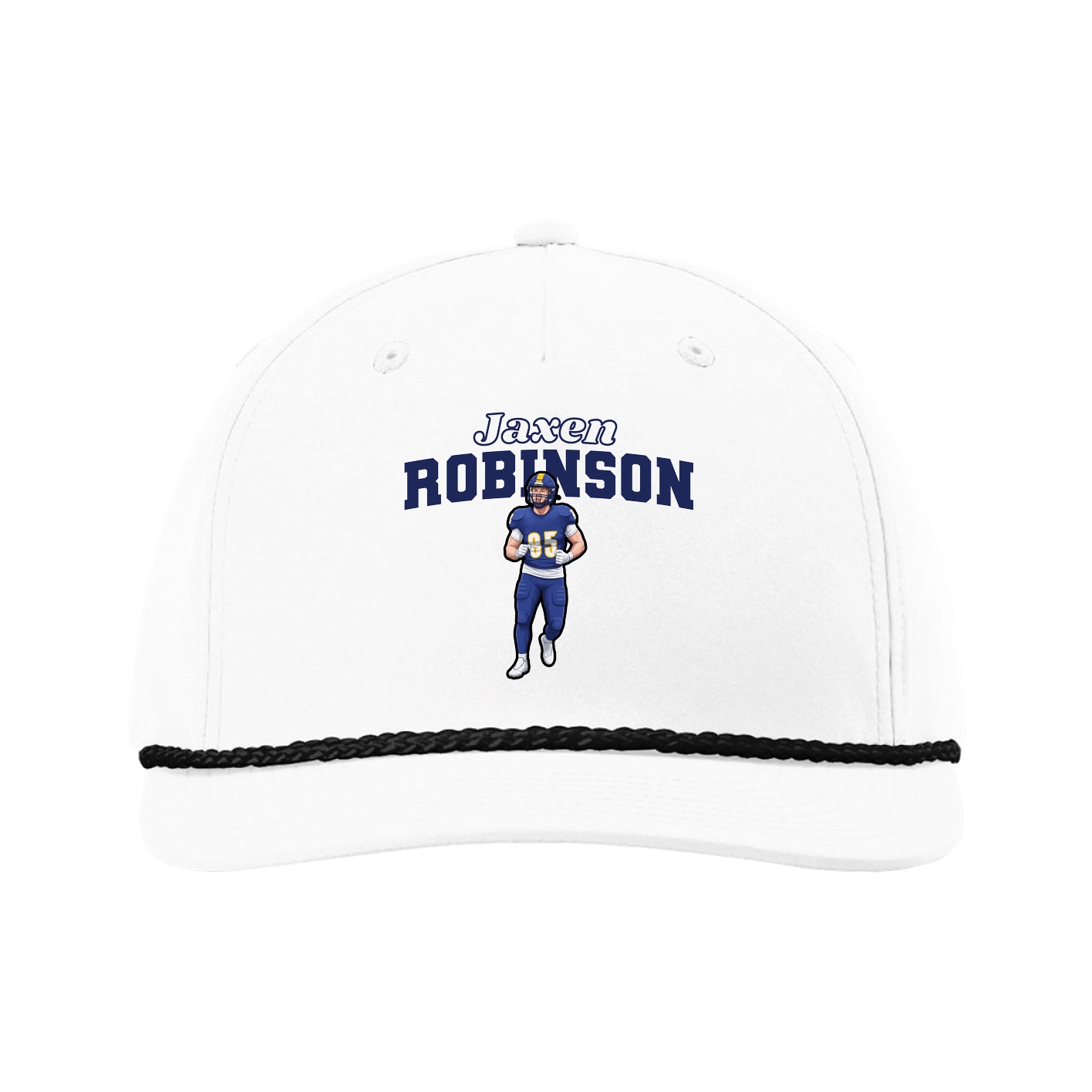 Five-Panel Classic Rope Cap — Name Arch in White