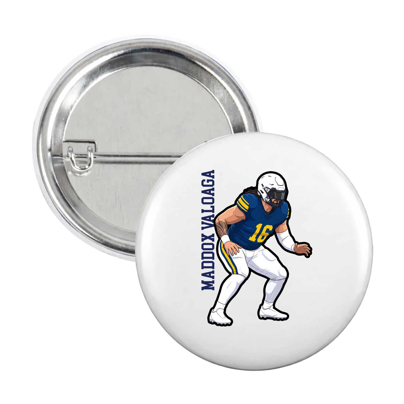 Game Day Button — Name Vertical in White