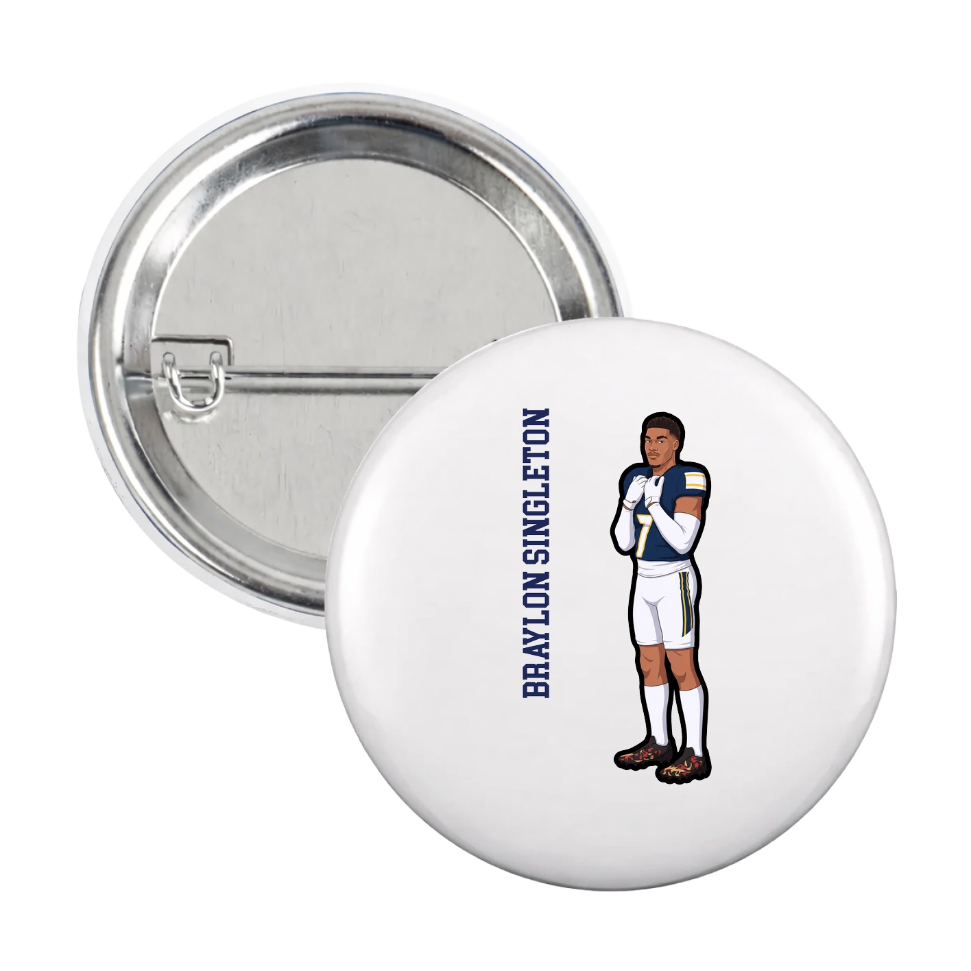 Game Day Button — Name Vertical in White