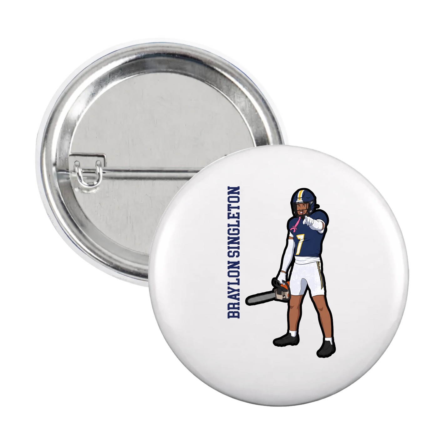 Game Day Button — Name Vertical in White