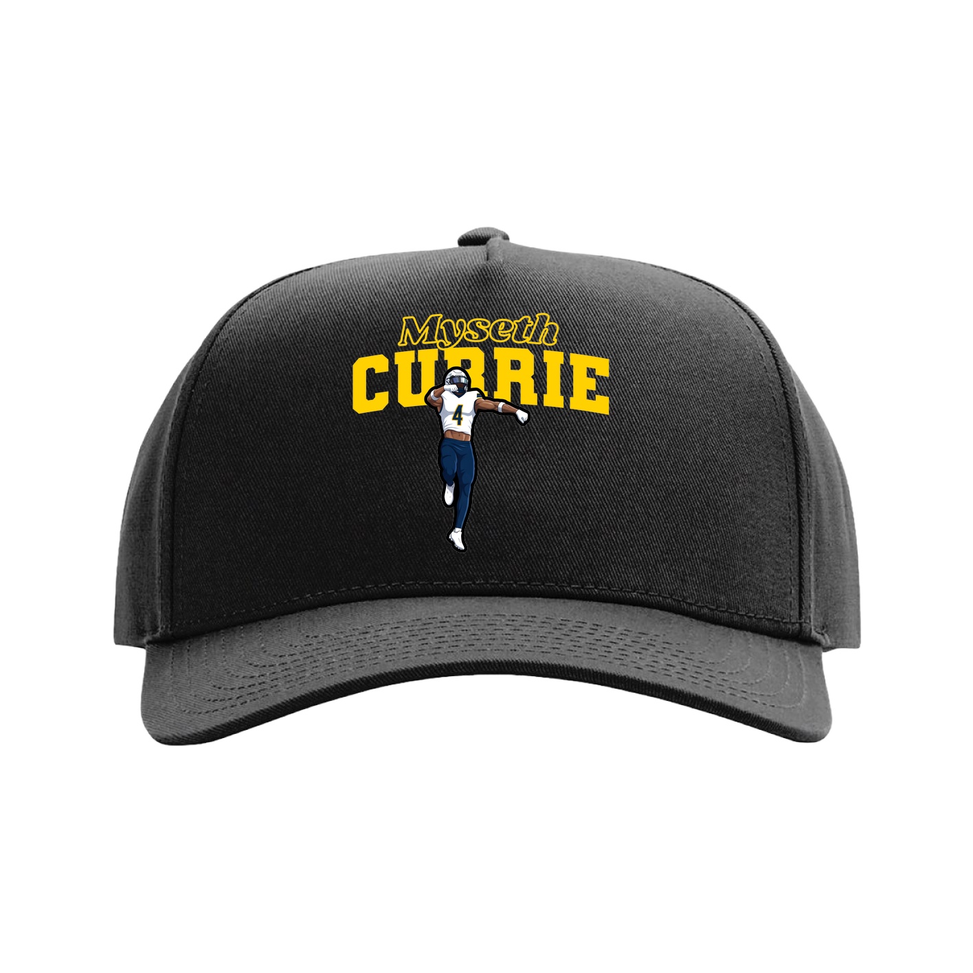 Full Fabric Five-Panel Champ Cap — Name Arch in Black