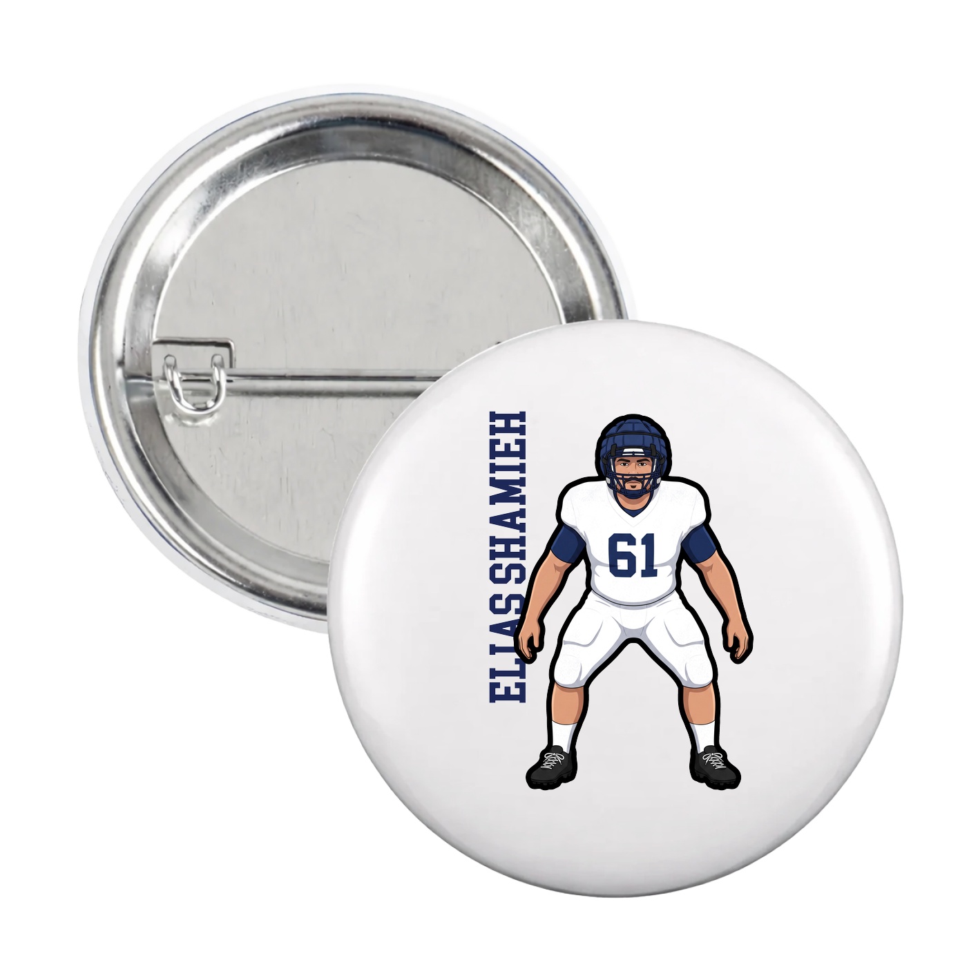 Game Day Button — Name Vertical in White