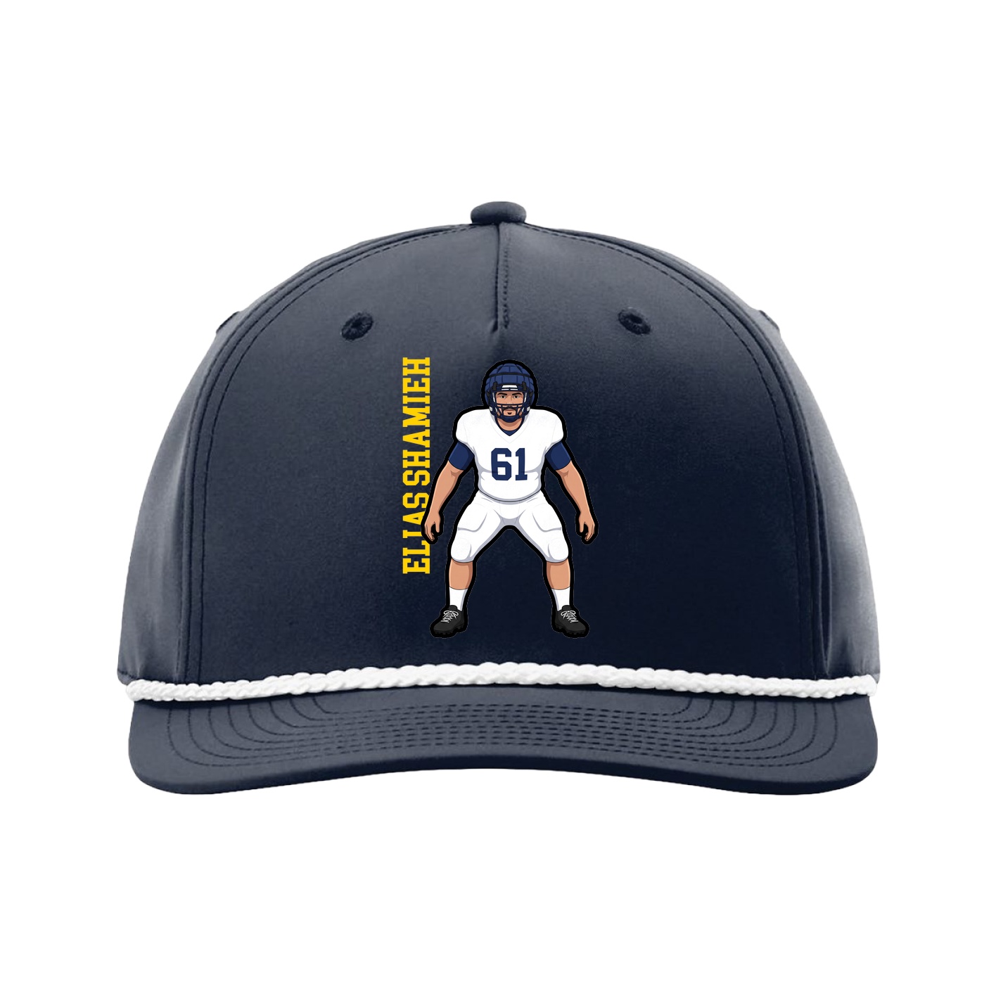 Five-Panel Classic Rope Cap — Name Vertical in Navy