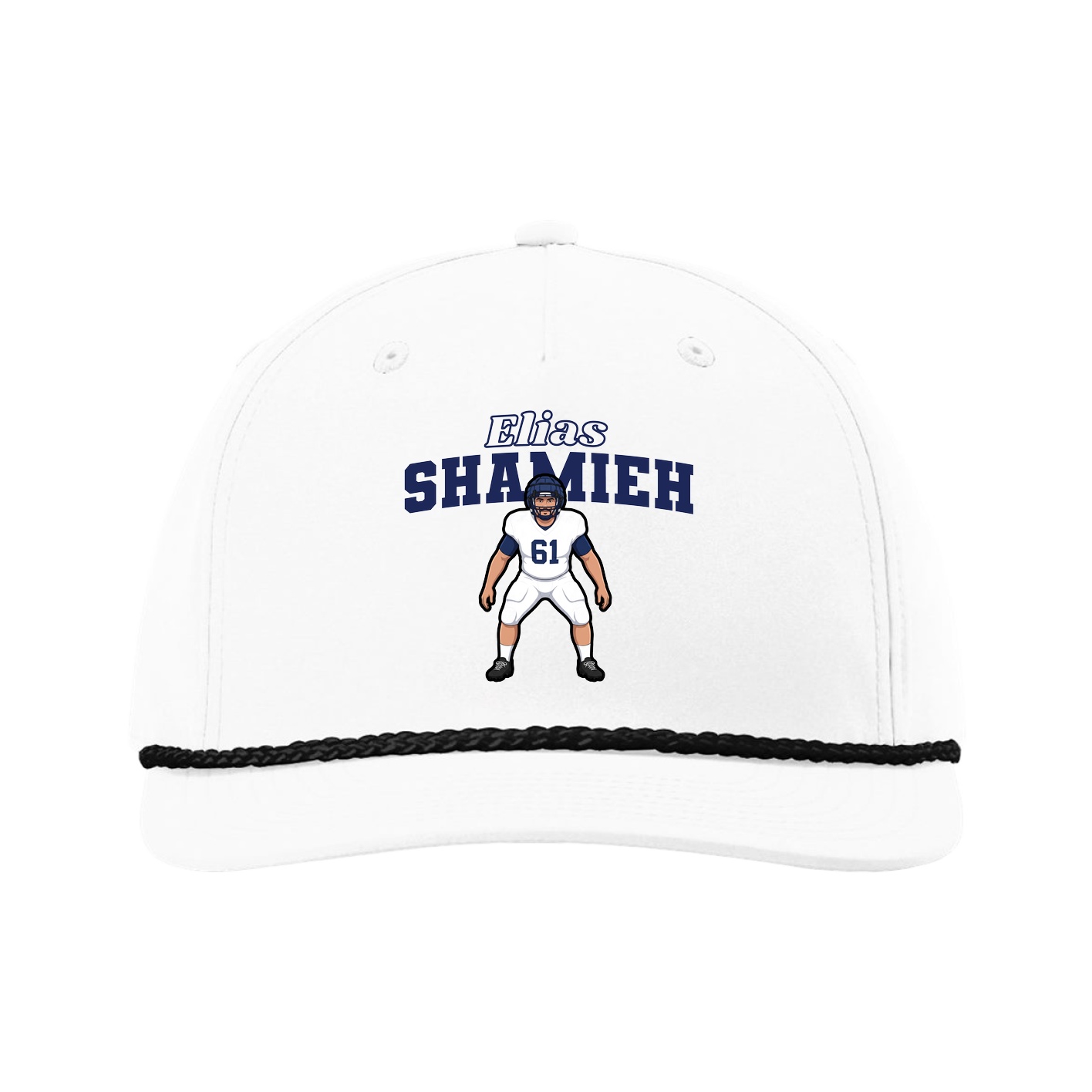 Five-Panel Classic Rope Cap — Name Arch in White