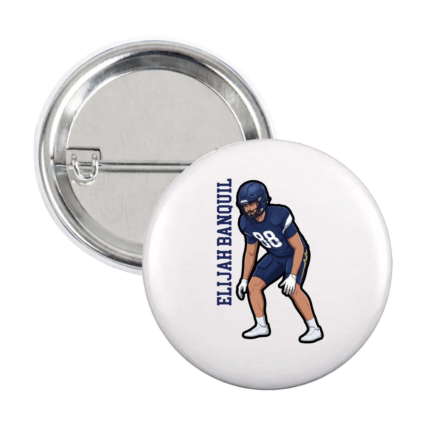 Game Day Button — Name Vertical in White