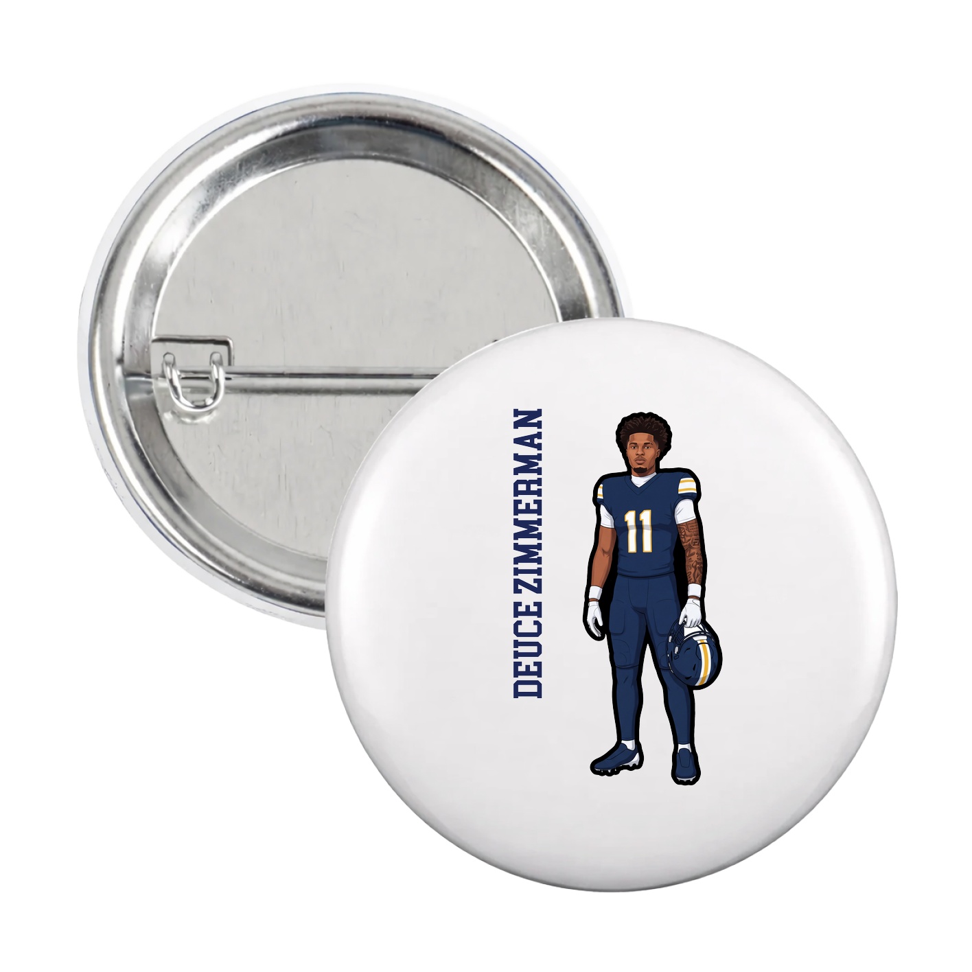 Game Day Button — Name Vertical in White