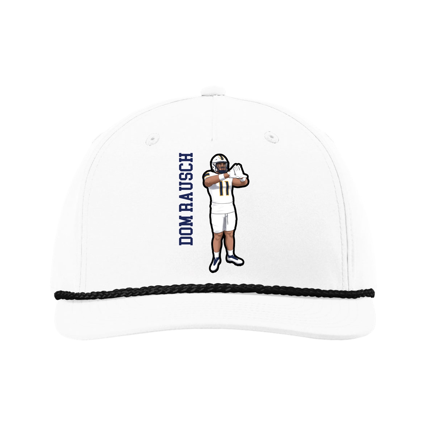 Five-Panel Classic Rope Cap — Name Vertical in White