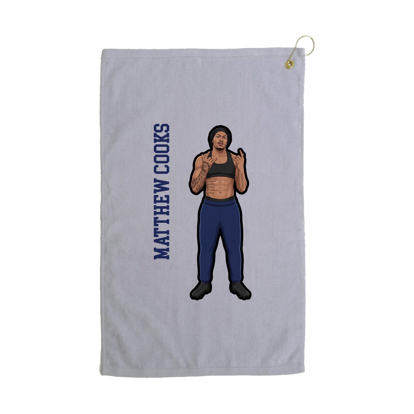 Golf Towel — Name Vertical in Grey