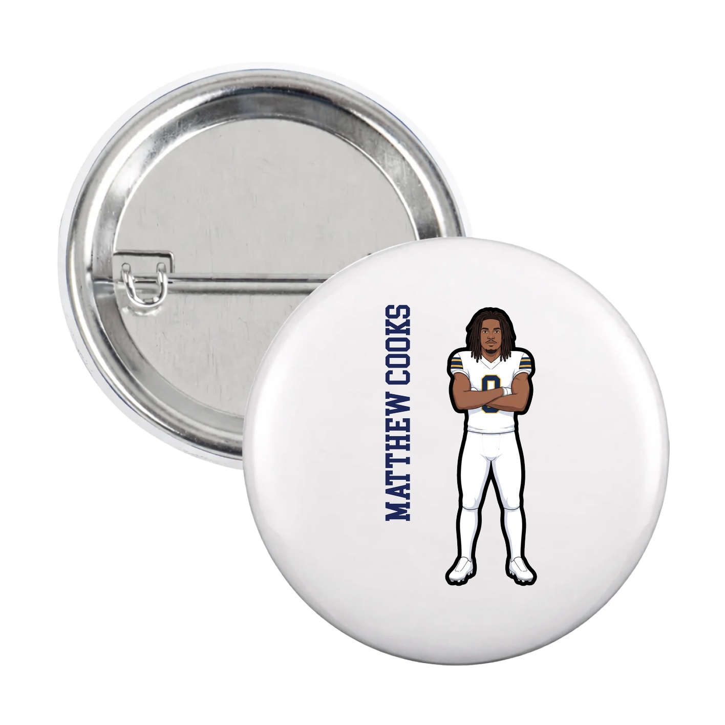 Game Day Button — Name Vertical in White