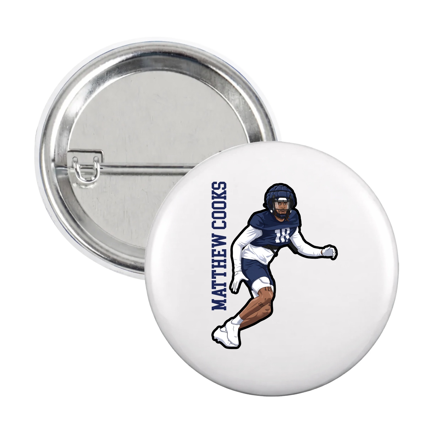 Game Day Button — Name Vertical in White
