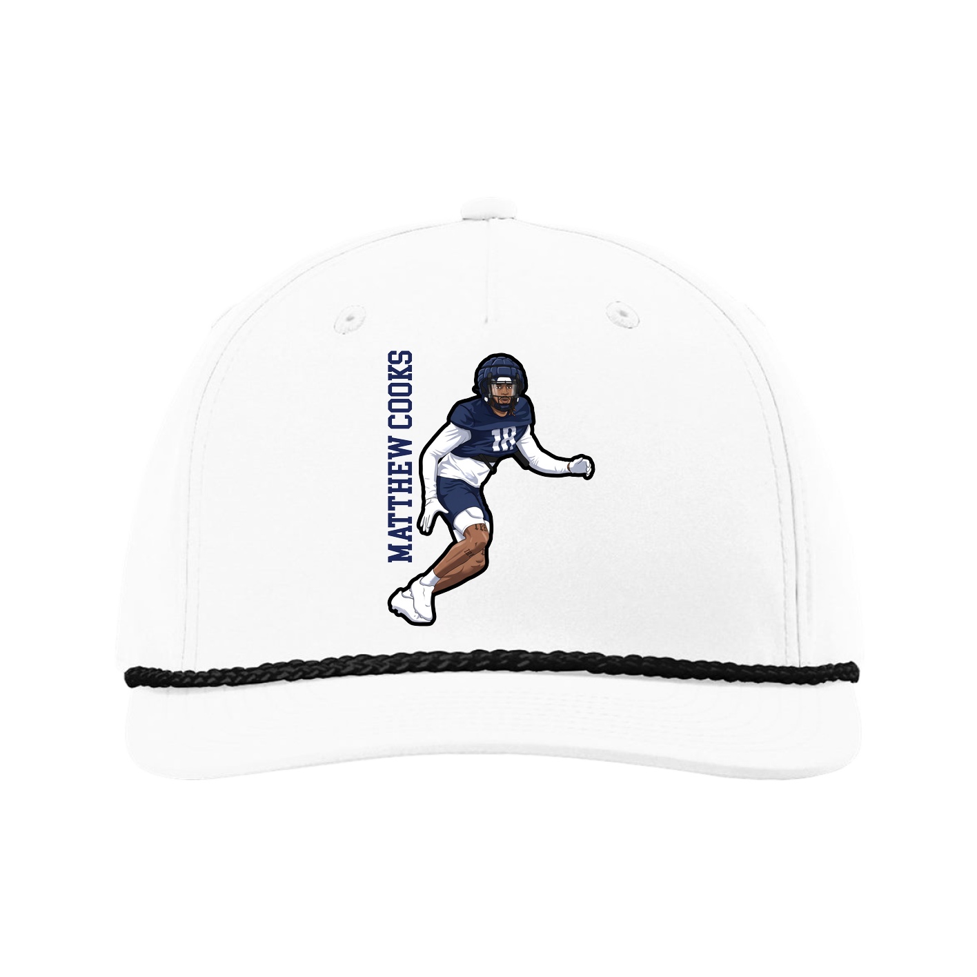 Five-Panel Classic Rope Cap — Name Vertical in White