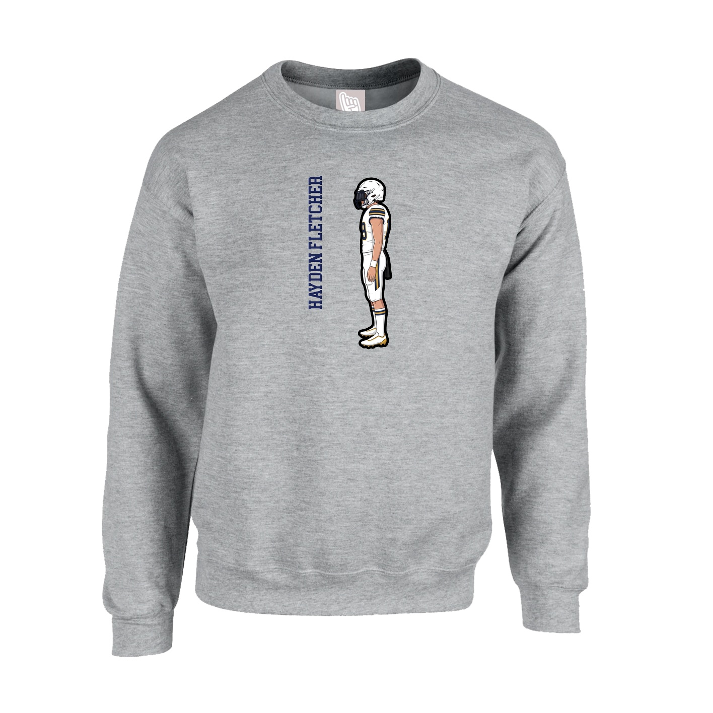 Fleece Crew — Name Vertical in Grey