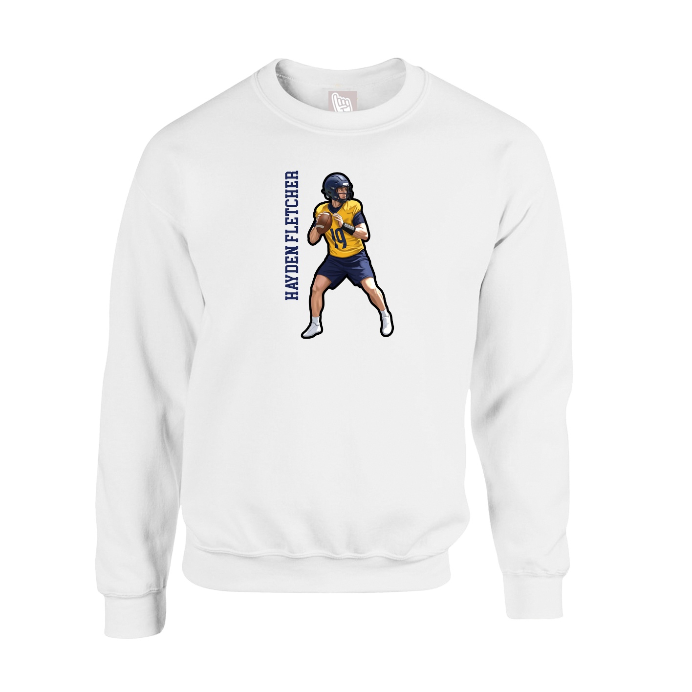 Fleece Crew — Name Vertical in White