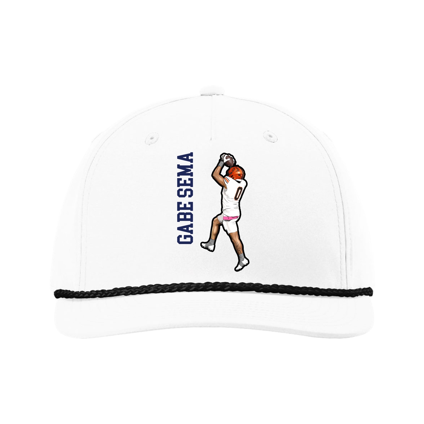 Five-Panel Classic Rope Cap — Name Vertical in White