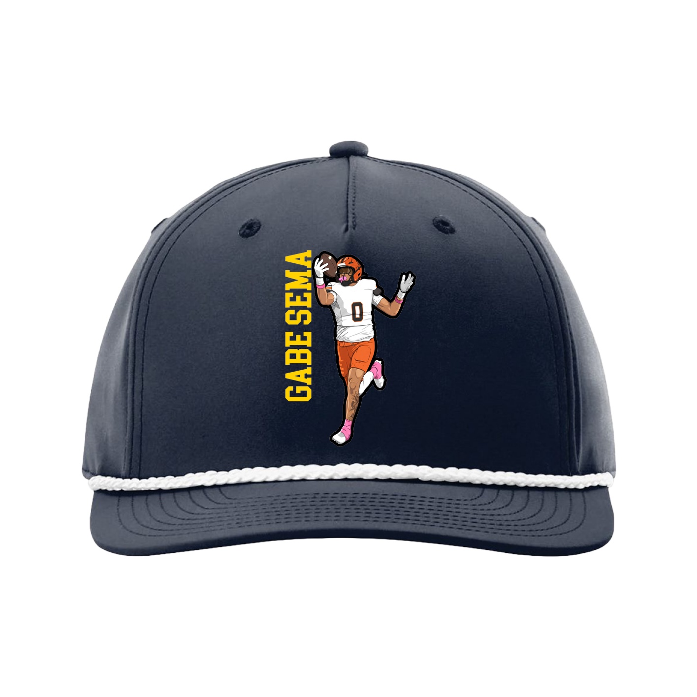 Five-Panel Classic Rope Cap — Name Vertical in Navy
