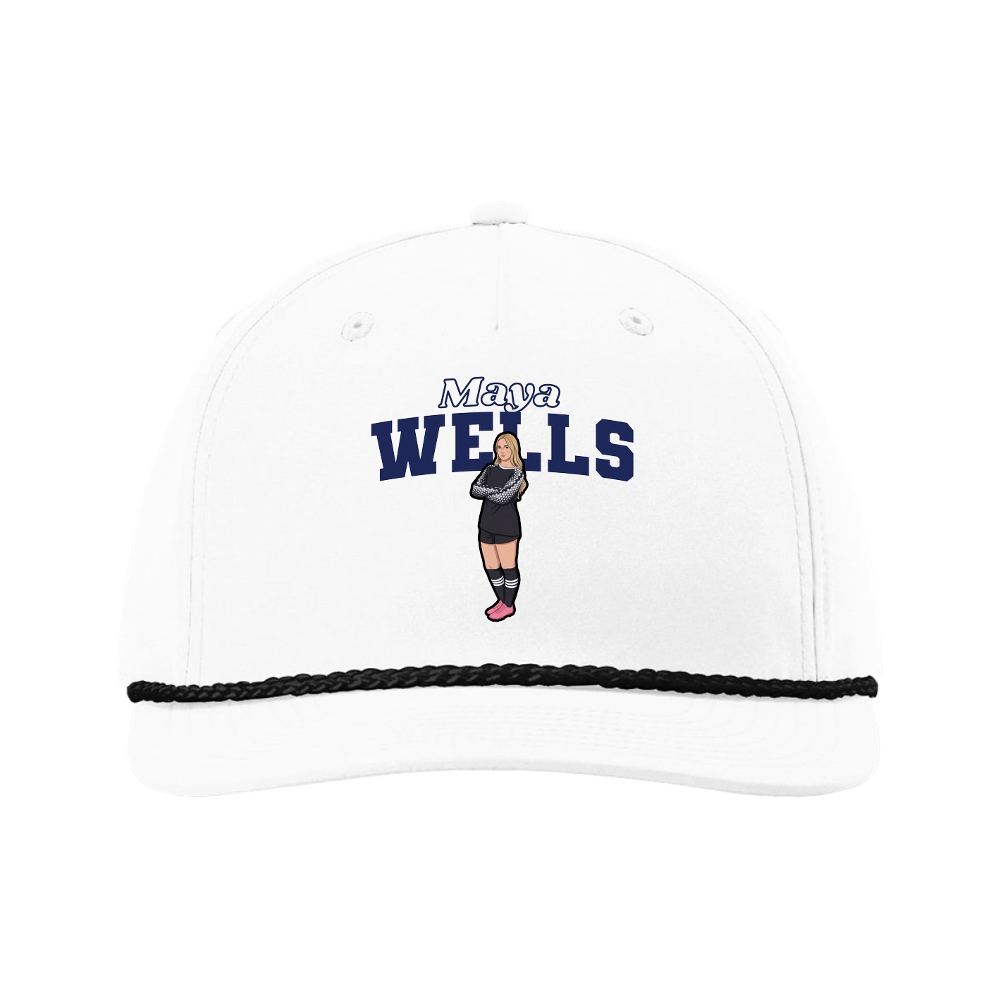 Five-Panel Classic Rope Cap — Name Arch in White