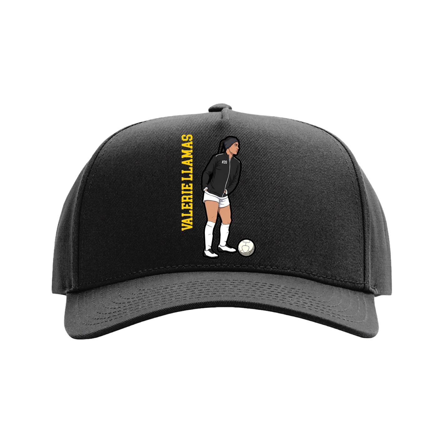 Full Fabric Five-Panel Champ Cap — Name Vertical in Black