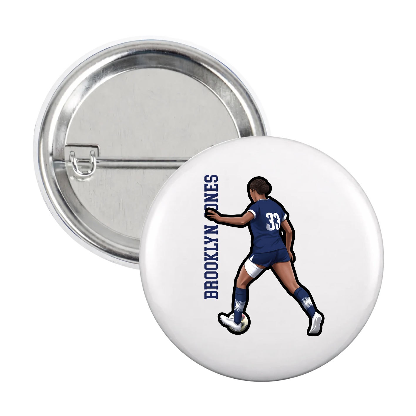 Game Day Button — Name Vertical in White