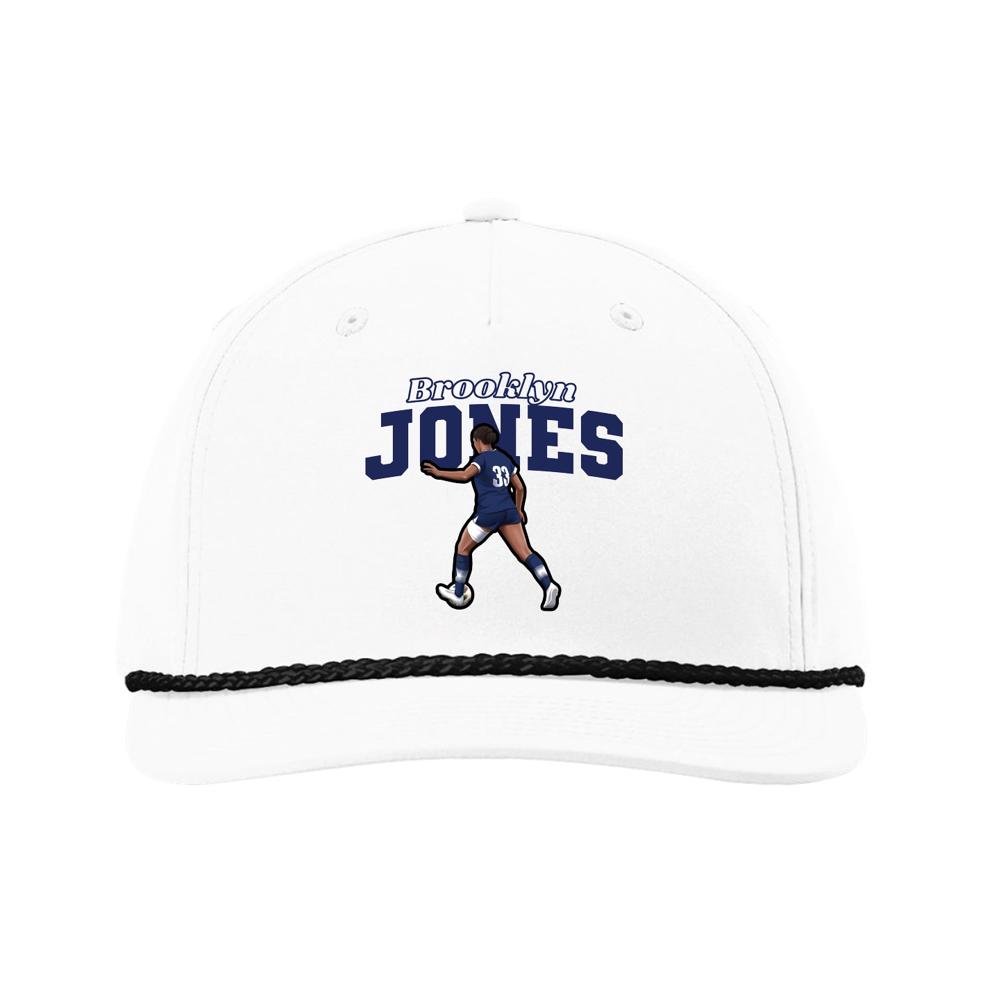 Five-Panel Classic Rope Cap — Name Arch in White