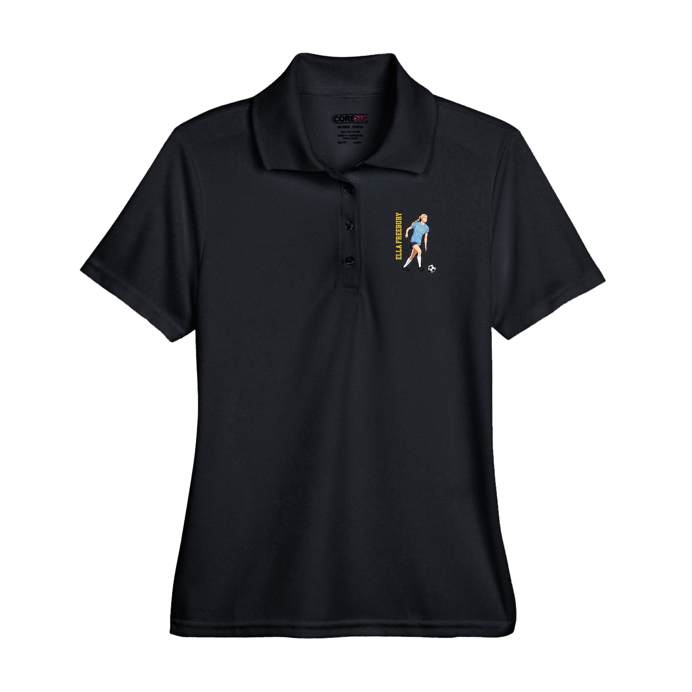 Performance Polo — Name Vertical in Black