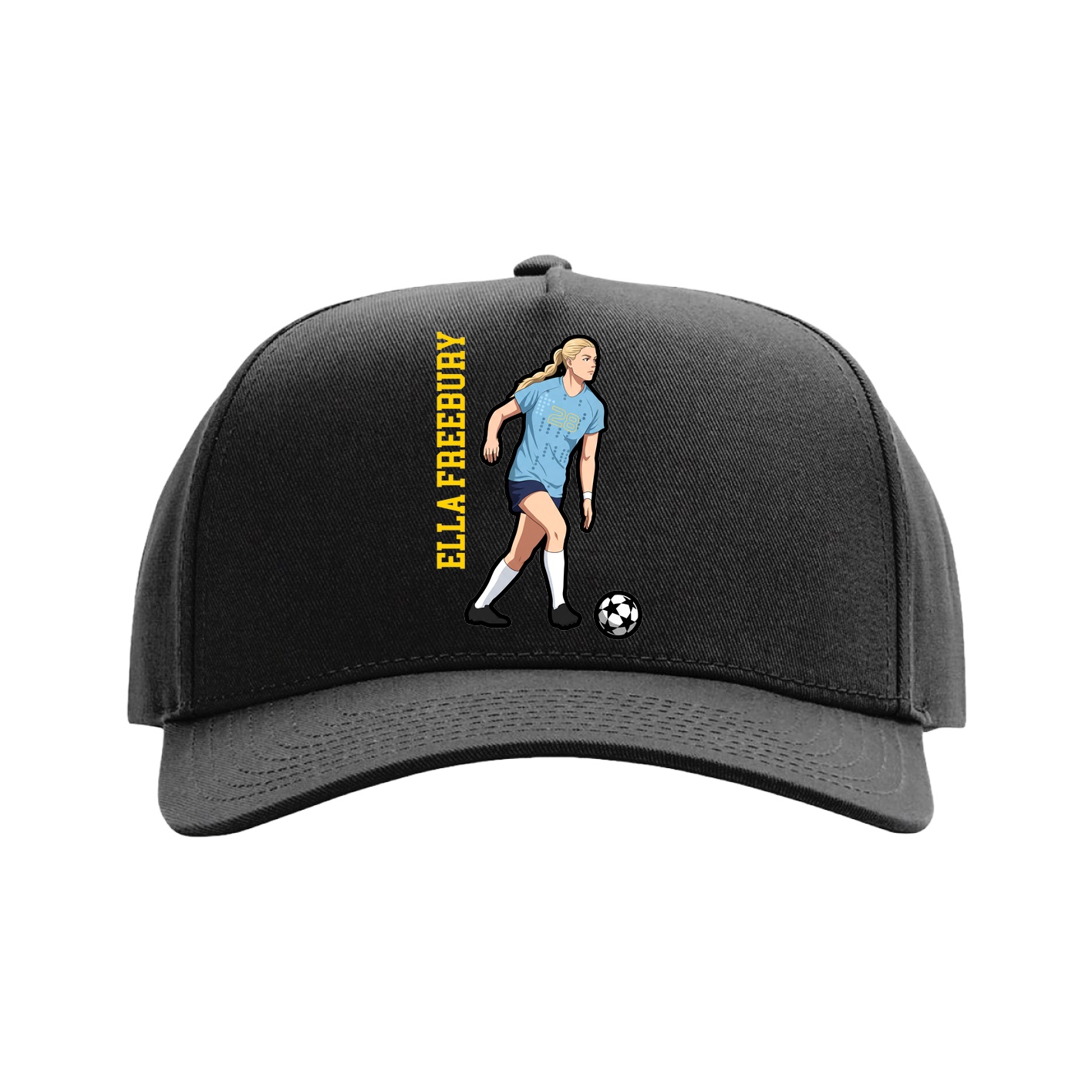 Full Fabric Five-Panel Champ Cap — Name Vertical in Black