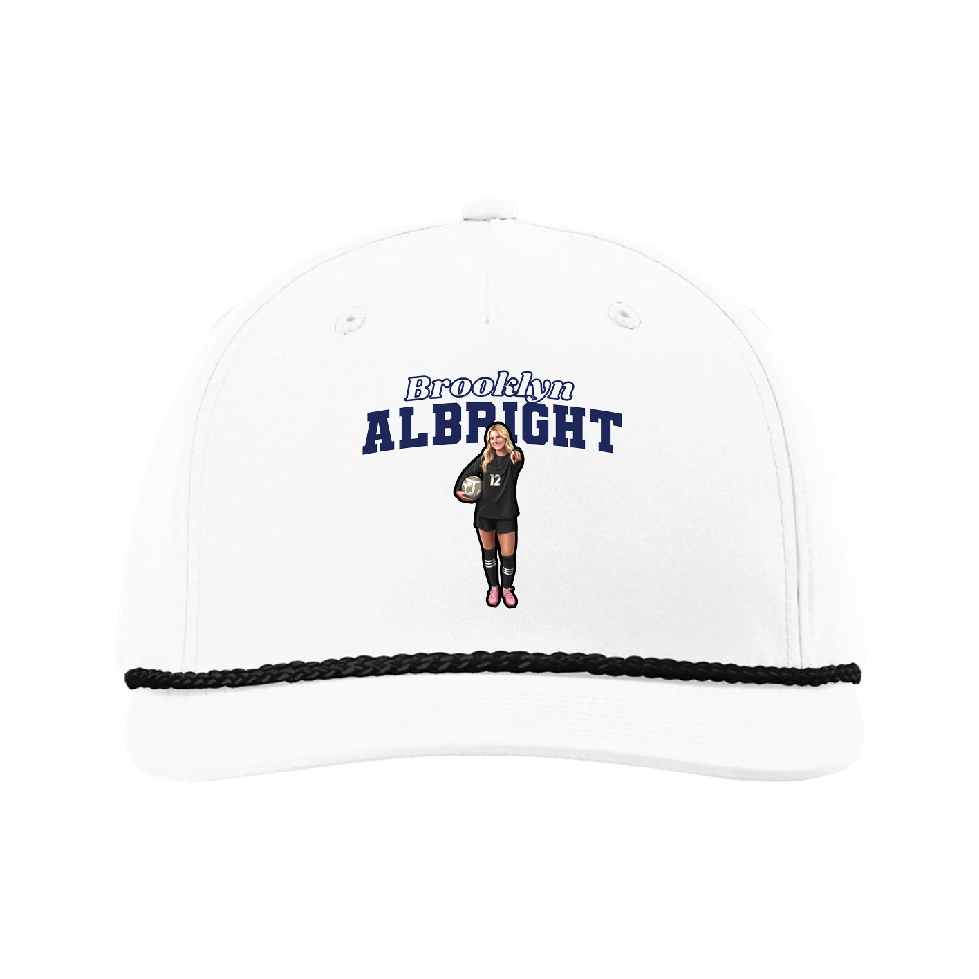 Five-Panel Classic Rope Cap — Name Arch in White