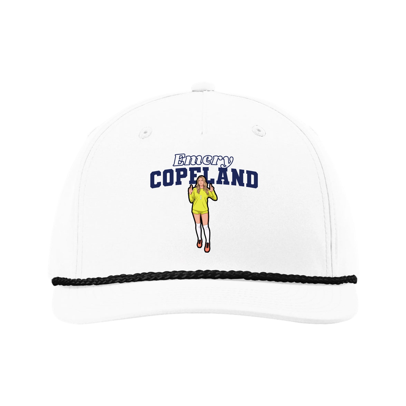 Five-Panel Classic Rope Cap — Name Arch in White