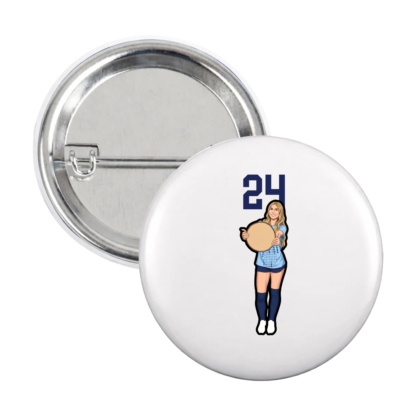 Game Day Button — Number Top in White