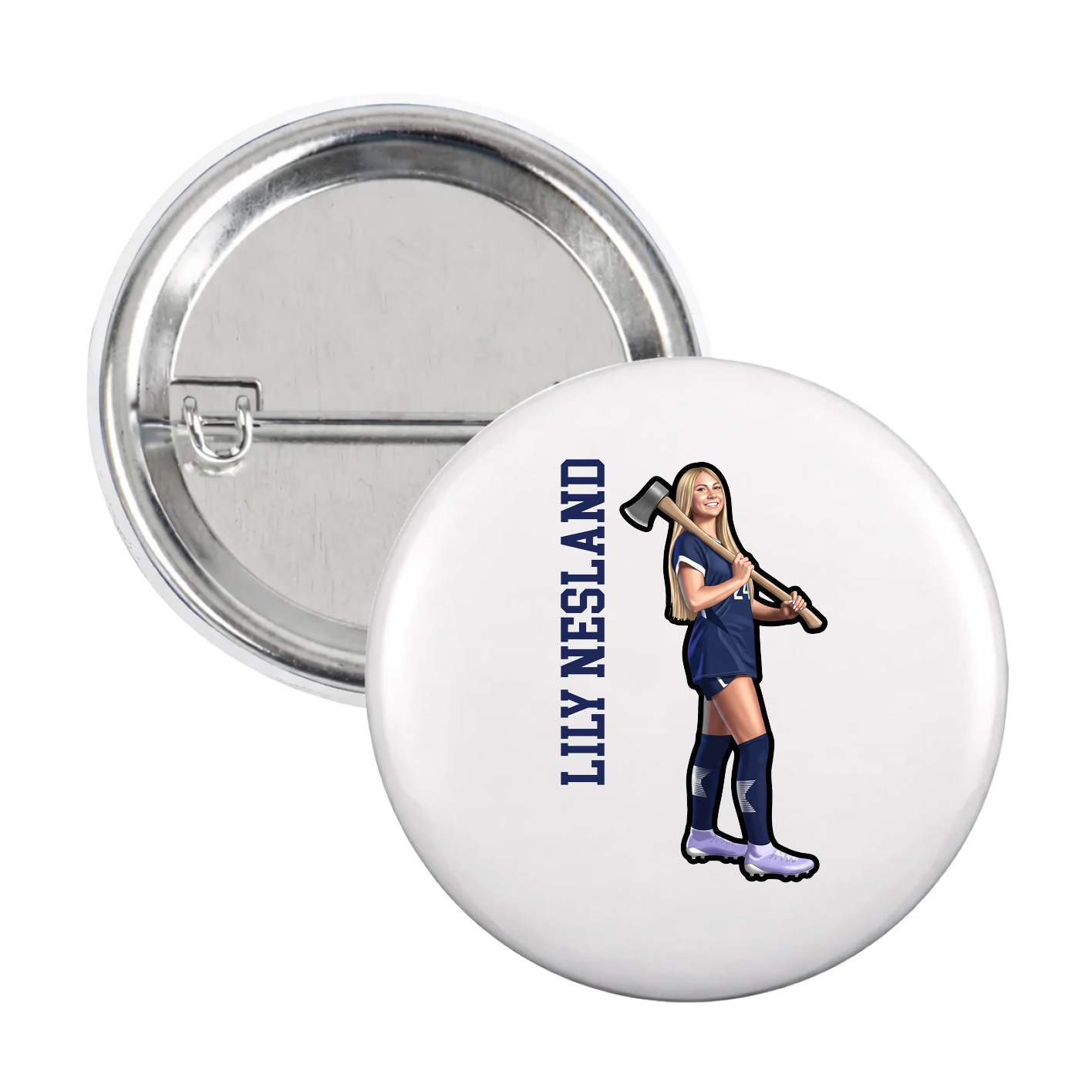 Game Day Button — Name Vertical in White