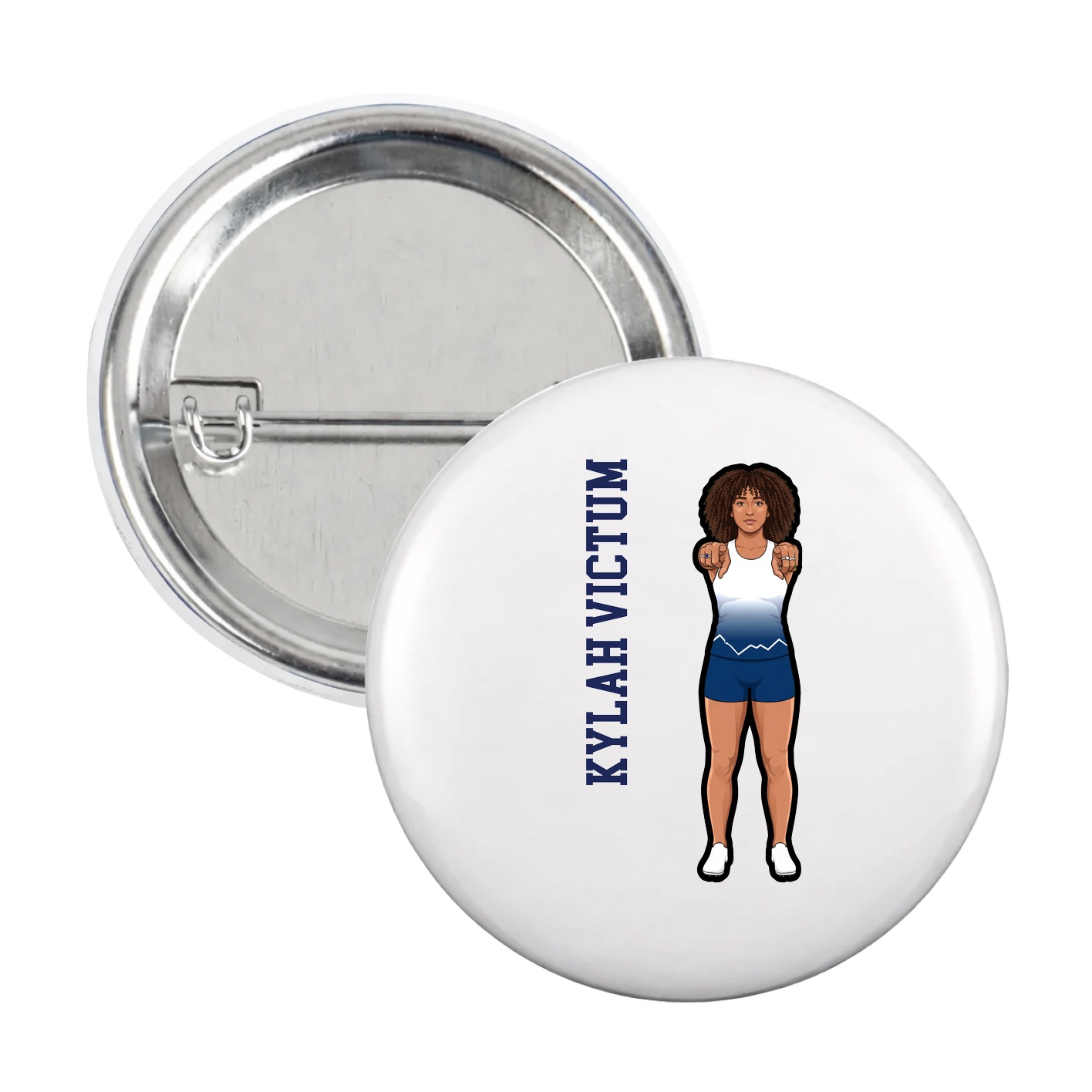 Game Day Button — Name Vertical in White