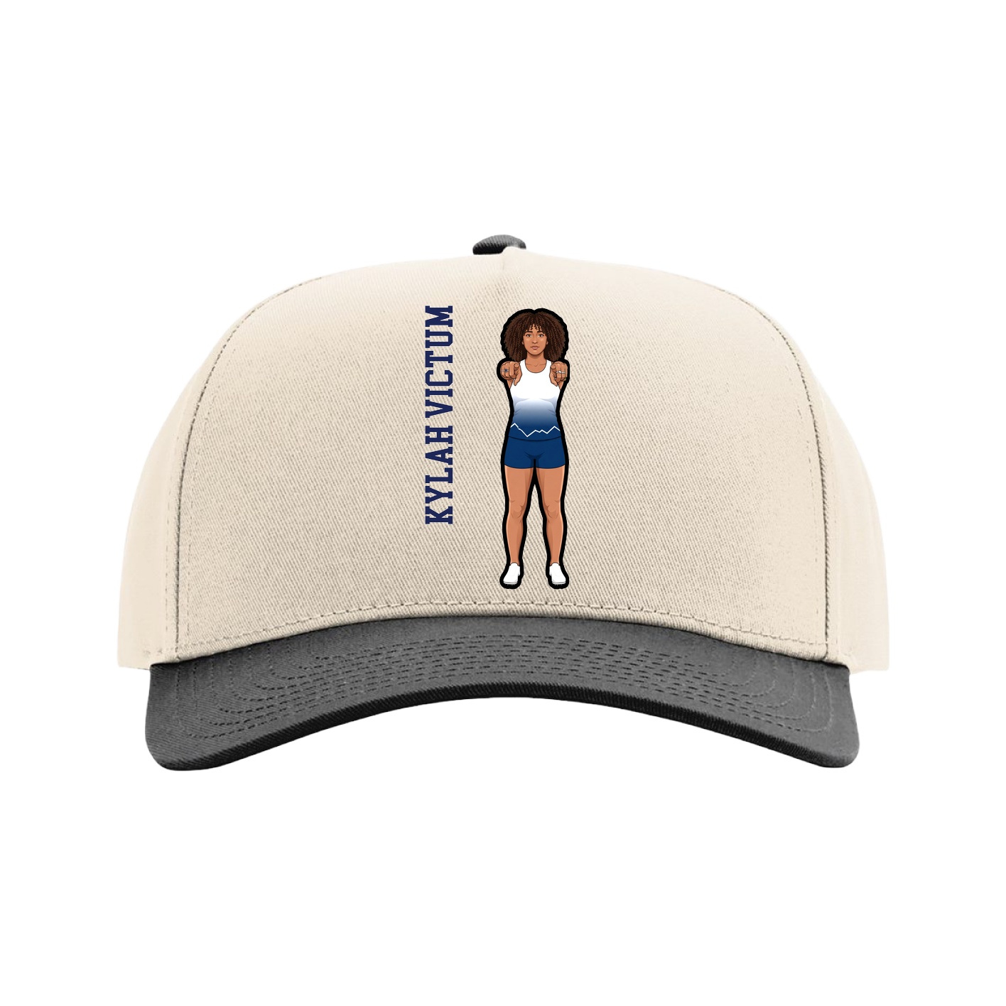 Full Fabric Five-Panel Champ Cap — Name Vertical in Cream/Black