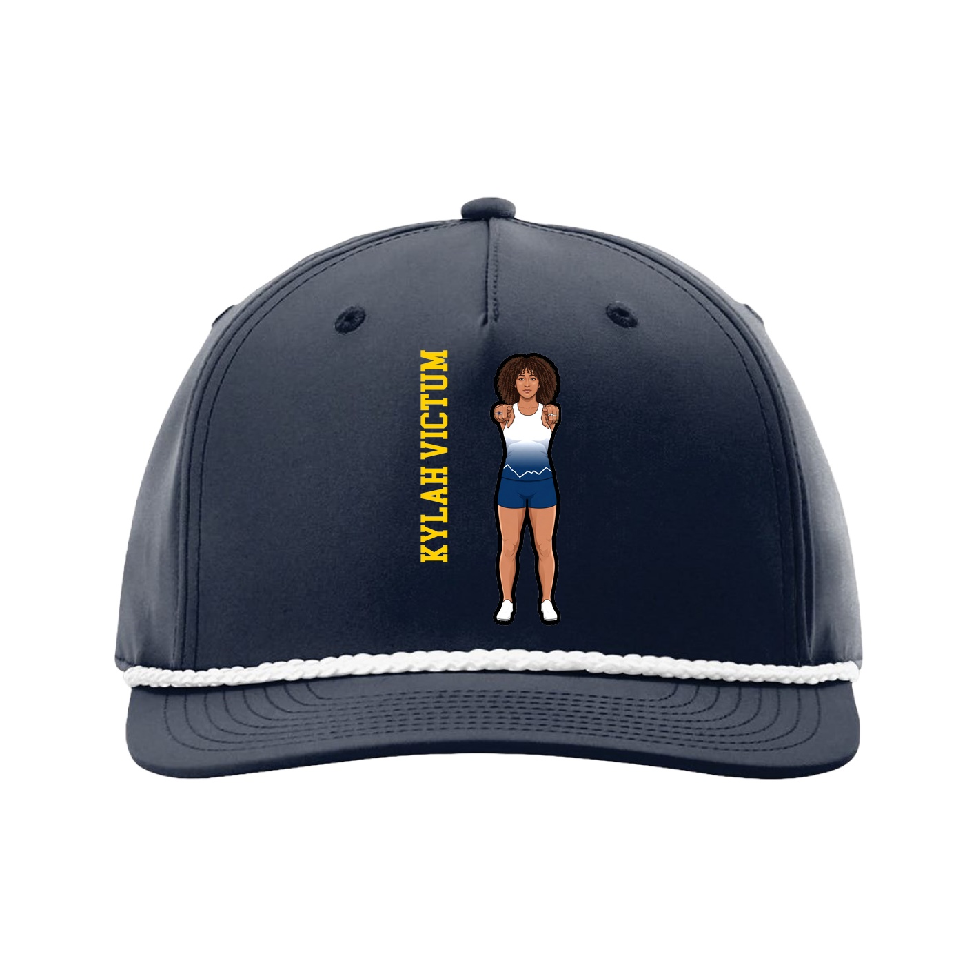 Five-Panel Classic Rope Cap — Name Vertical in Navy
