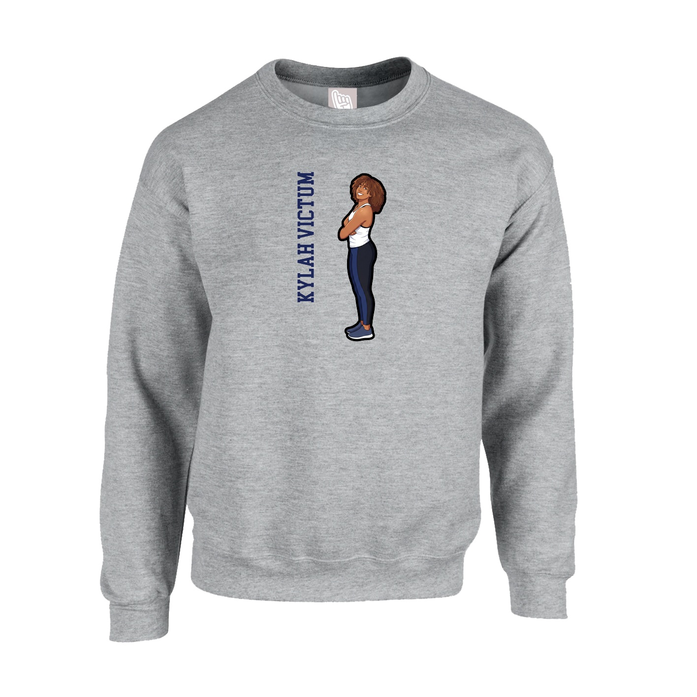 Fleece Crew — Name Vertical in Grey