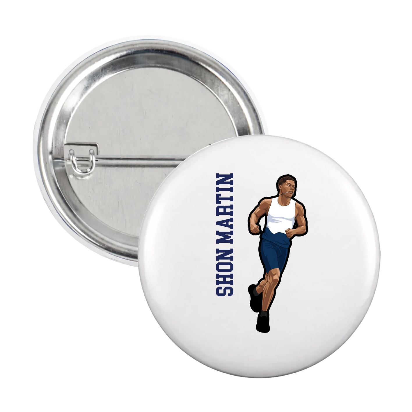Game Day Button — Name Vertical in White