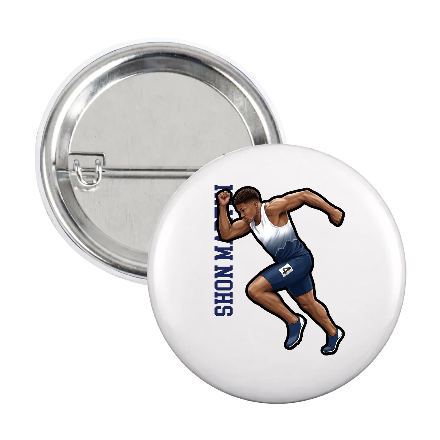 Game Day Button — Name Vertical in White
