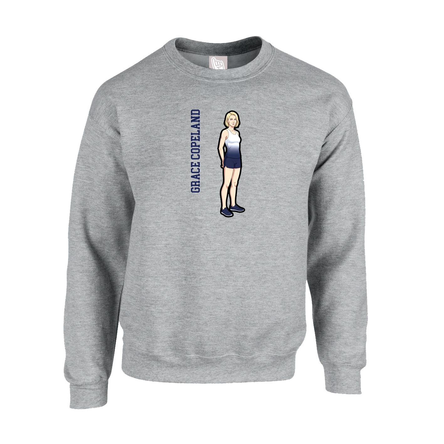 Fleece Crew — Name Vertical in Grey