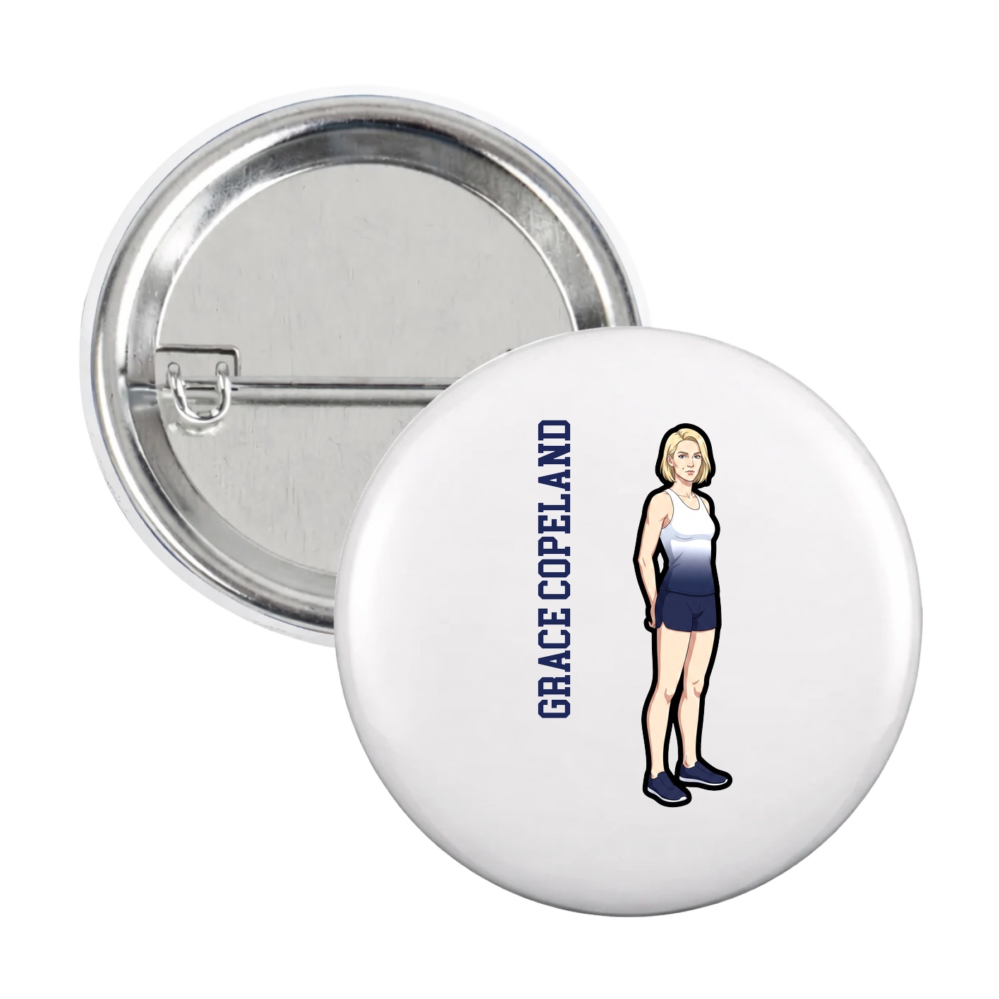 Game Day Button — Name Vertical in White
