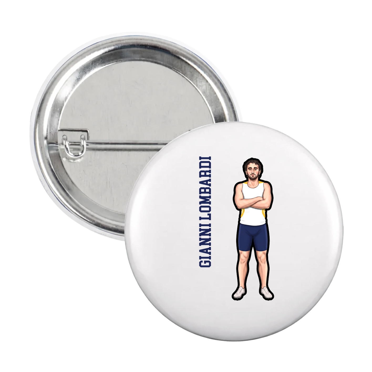 Game Day Button — Name Vertical in White