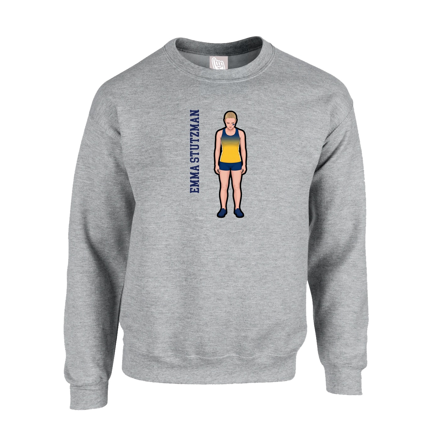 Fleece Crew — Name Vertical in Grey