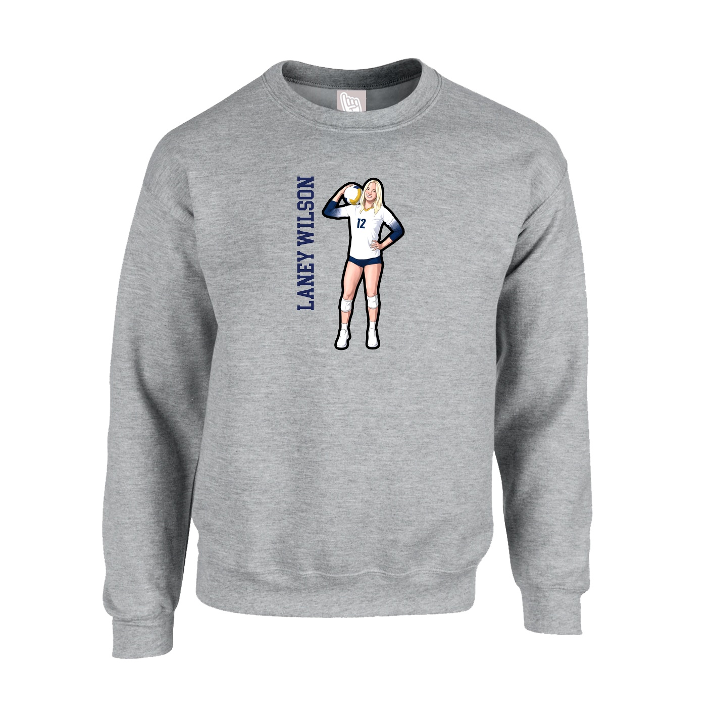 Fleece Crew — Name Vertical in Grey