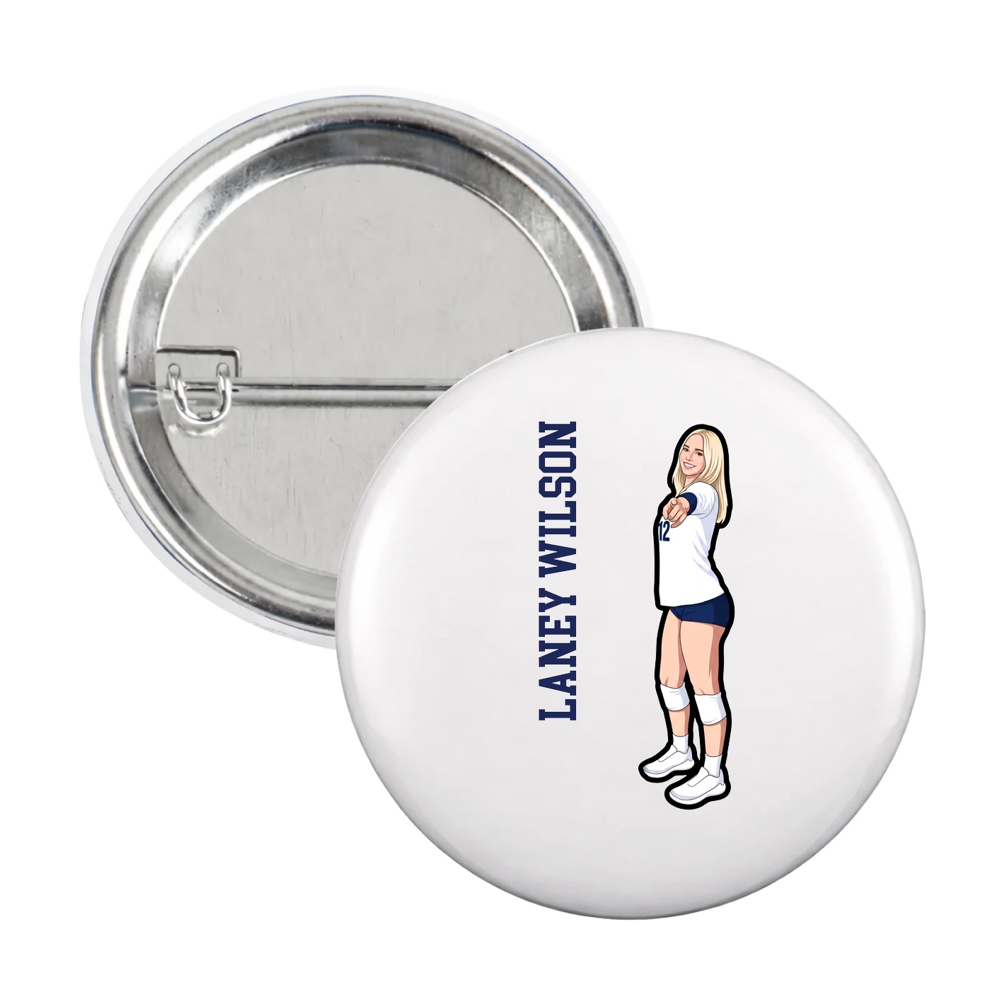 Game Day Button — Name Vertical in White