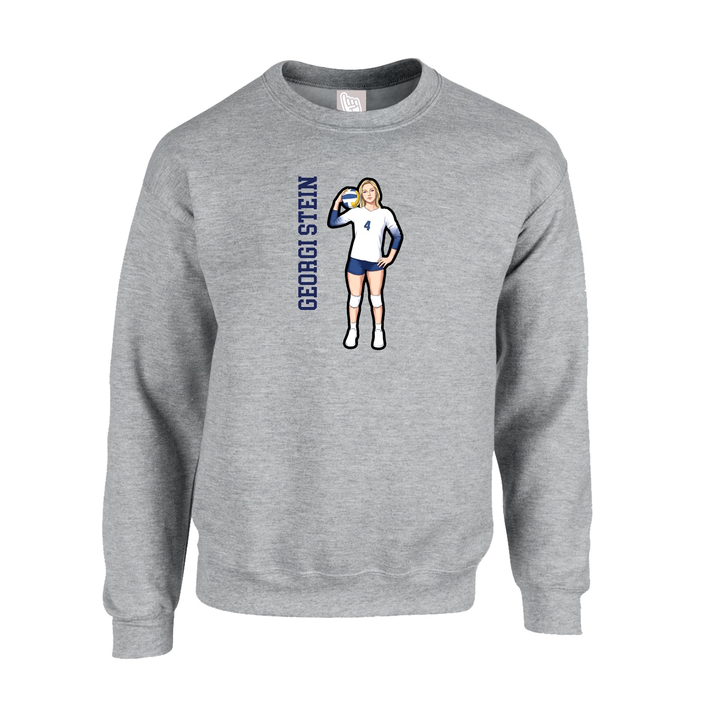 Fleece Crew — Name Vertical in Grey