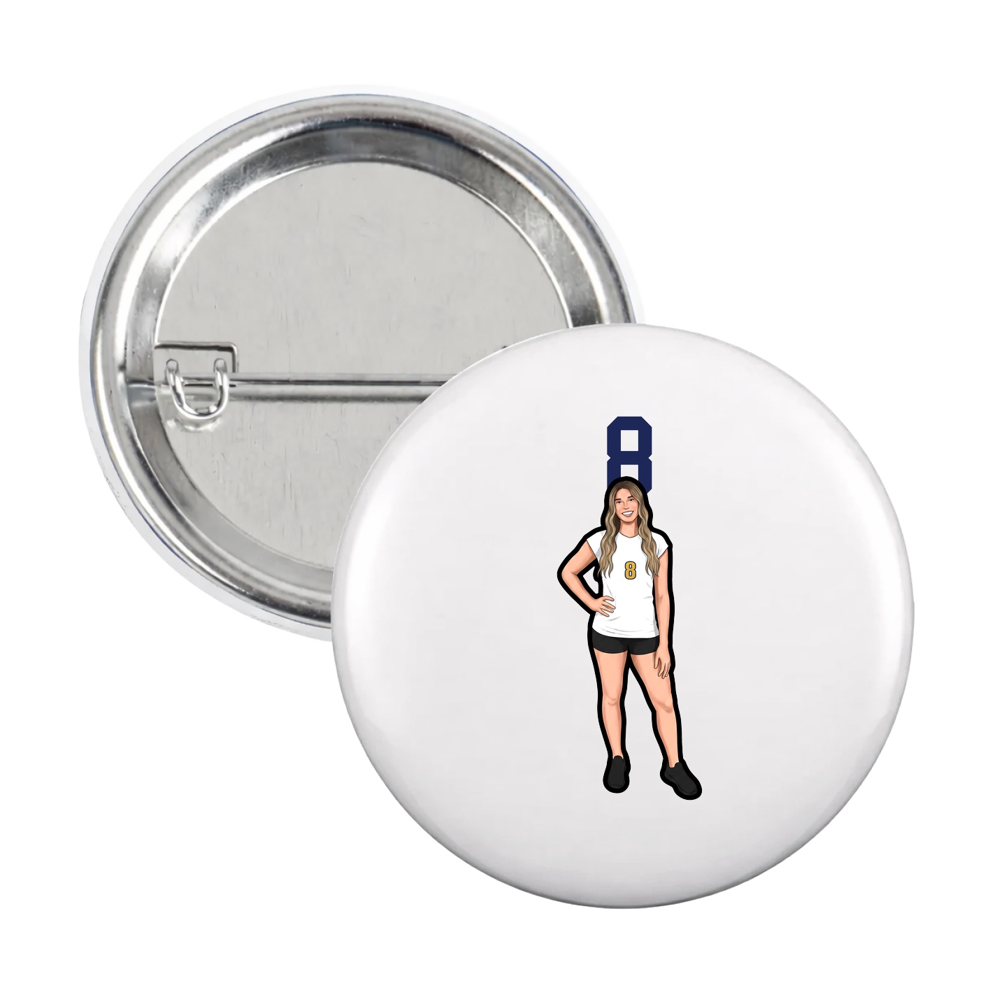 Game Day Button — Number Top in White