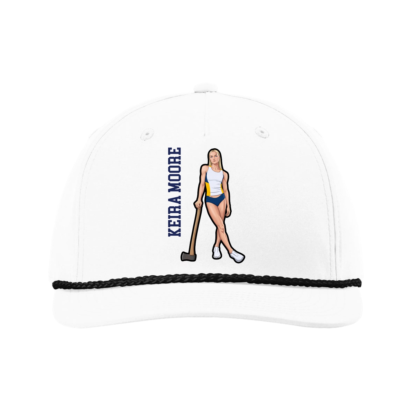 Five-Panel Classic Rope Cap — Name Vertical in White